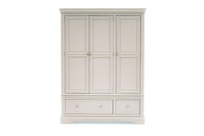 Mabel Wooden 3 Door Wardrobe in Painted Taupe Finish Mabel Wooden 3 Door Wardrobe in Painted Taupe Finish