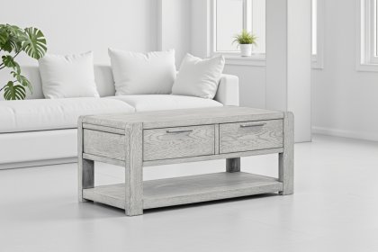 Amsterdam Washed Grey Oak 2 Drawer Coffee Table
