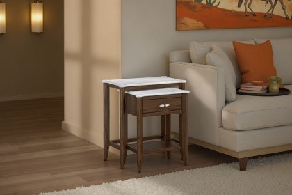 Florence Walnut Stained Oak Nest of Tables with Marble Top