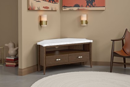 Florence Walnut Stained Oak 100cm Corner TV Unit with Marble Top