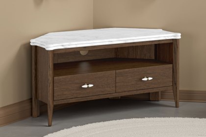 Florence Walnut Stained Oak 100cm Corner TV Unit with Marble Top