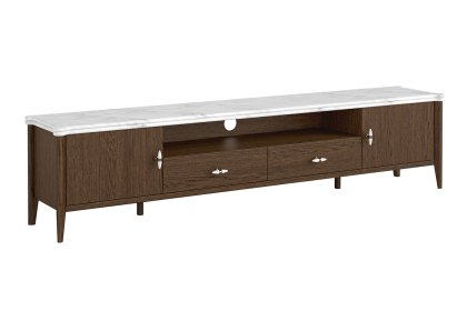 Florence Walnut Stained Oak 210cm Large TV Unit with Marble Top