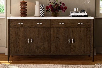 Florence Walnut Stained Oak Large 160cm Sideboard with Marble Top