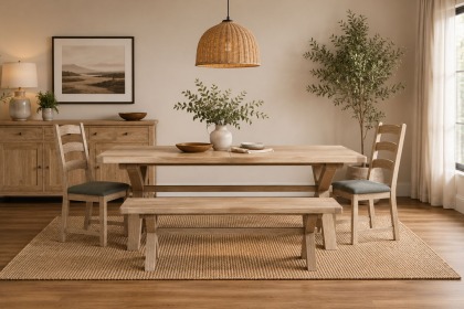 Normandy White Wash Cross Leg Ext 200-245cm Dining Table