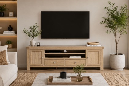 Normandy White Wash 218cm Large TV Media Unit Normandy White Wash 218cm Large TV Media Unit