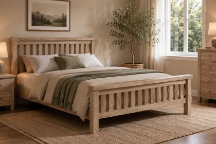 Normandy White Wash Slatted Bed Frame