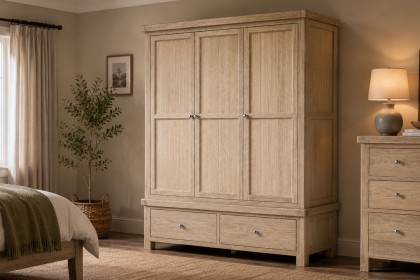 Normandy White Wash Triple Wardrobe Normandy White Wash Triple Wardrobe