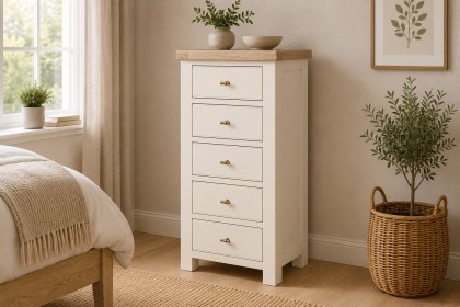 Windsor Country Oak Painted Tallboy Chest of Drawers