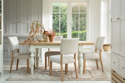 Burford Painted Oak 130-180cm Ext Dining Table Set + 4 Upholstered Chairs