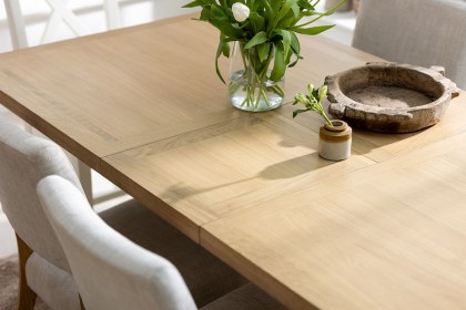Burford Painted Oak 130-180cm Ext Dining Table Set + 4 Upholstered Chairs Burford Painted Oak 130-180cm Ext Dining Table Set + 4 Upholstered Chairs