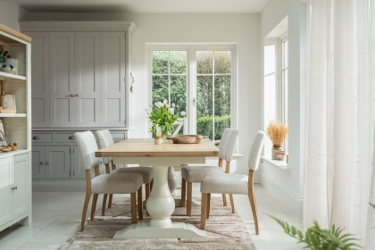 Burford Painted Oak 160-200cm Ext Pedestal Dining Table + 4 Upholstered Chairs
