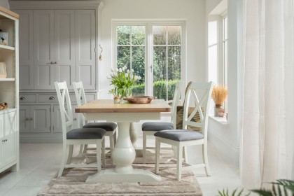 Burford Painted Oak 160-200cm Ext Pedestal Dining Table Set + 4 X-Back Chairs Burford Painted Oak 160-200cm Ext Pedestal Dining Table Set + 4 X-Back Chairs