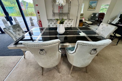 Ex-Display Liskeard - Chrome Glass Dining Table + 6 Chairs
