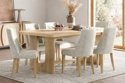 Cara Oak Large 200-245cm Extending Dining Table Set + 6 Luna Dining Chairs in Beige Cara Oak Large 200-245cm Extending Dining Table Set + 6 Luna Dining Chairs in Beige