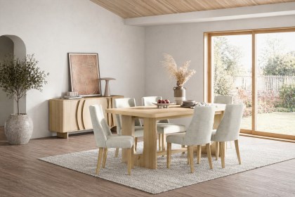 Cara Oak Large 200-245cm Extending Dining Table Set + 6 Luna Dining Chairs in Beige Cara Oak Large 200-245cm Extending Dining Table Set + 6 Luna Dining Chairs in Beige