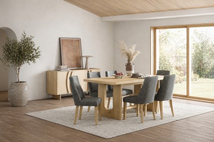 Cara Oak Large 200-245cm Extending Dining Table Set + 6 Luna Dining Chairs in Charcoal Cara Oak Large 200-245cm Extending Dining Table Set + 6 Luna Dining Chairs in Charcoal