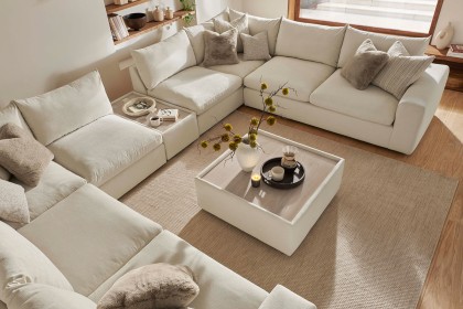 Toronto Fabric Extra Large U-Shape Corner Sofa Group with Wooden Stools