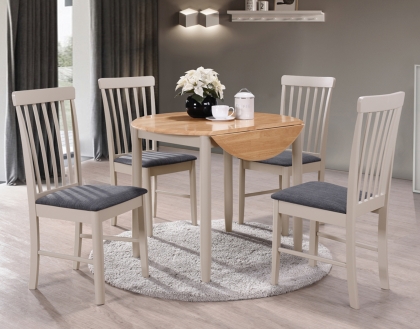 Alaska Painted Compact Round Drop Leaf Dining Table Set & 2 Chairs