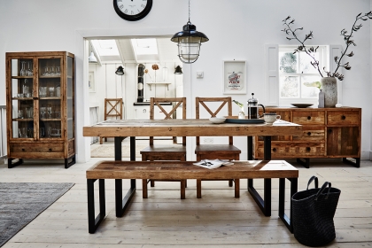 Nixon Reclaimed Wood 140-180cm Extending Dining Table Set with 140cm Bench & 2 Dining Chairs Nixon Reclaimed Wood 140-180cm Extending Dining Table Set with 140cm Bench & 2 Dining Chairs