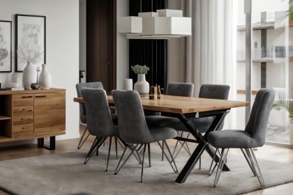 Forge Industrial 190 Dining Table Set & 6 Grey Dining Chairs