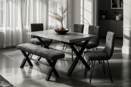 Forge Stone Effect 190 Dining Set Table & 6 Chairs