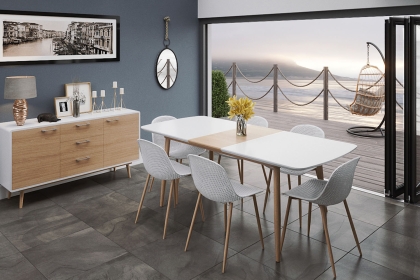 Princeton High Gloss White Large Extending Dining Table & 6 Dining Chairs