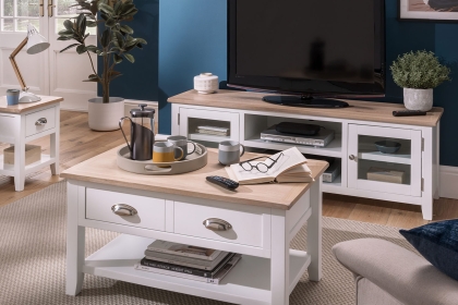Chester Oak Painted White - Large TV Unit 120cm Wide| F&B All White Chester Oak Painted White - Large TV Unit 120cm Wide| F&B All White