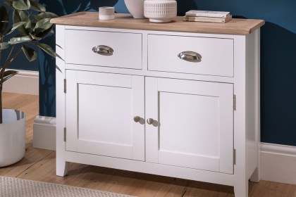 Chester Oak Painted White - Small 2 Door Sideboard 95cm Wide| F&B All White
