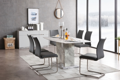 Amara Marble Dining Table Set & 4 Grey PU Dining Chairs