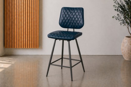 Dalton Quilted Dark Blue Bar Chair