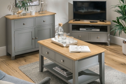 Chester Oak Painted Grey - Low Bookcase 70cm Wide| Moles Breath Grey Chester Oak Painted Grey - Low Bookcase 70cm Wide| Moles Breath Grey