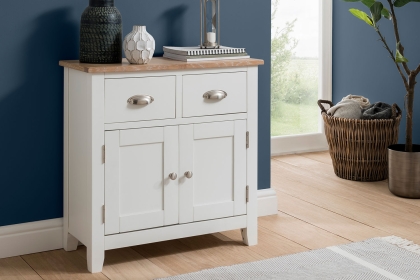 Chester Oak Painted White - Mini 2 Door Sideboard 75cm Wide| F&B All White