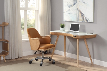 San Francisco Smart Desk - Oak/White Glass Top
