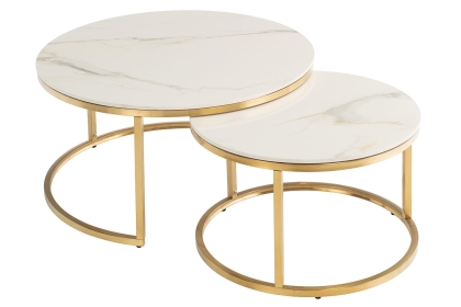 Philadelphia Round Coffee Table Set in Kass Gold Top and Brushed Gold Legs