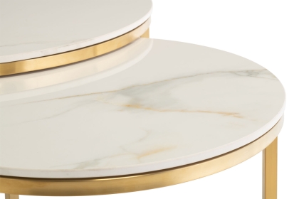 Philadelphia Round Coffee Table Set in Kass Gold Top and Brushed Gold Legs