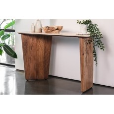 Eden Mango Wood Console Table with Travertine Tops