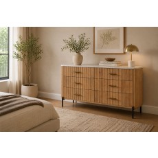 Reed Mango Wood & Marble 6 Drawer Wide Chest of Drawers Reed Mango Wood & Marble 6 Drawer Wide Chest of Drawers