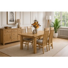 Devon 100% Solid Oak Extending Dining Table & 4 Slatted Back Chairs Devon 100% Solid Oak Extending Dining Table & 4 Slatted Back Chairs