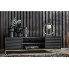 Gallery Direct Ripple Mango Wood Black & Gold Media TV Unit