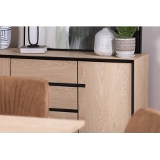 Jaxon Wide Sideboard with HPL Oak Finish & Black Metal Frame Jaxon Wide Sideboard with HPL Oak Finish & Black Metal Frame