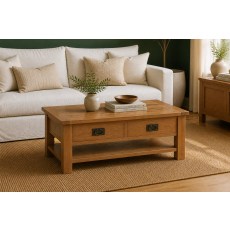 Salisbury Waxed Premium Oak Large Coffee Table With Drawer And Shelf - Self Assembly Salisbury Waxed Premium Oak Large Coffee Table With Drawer And Shelf - Self Assembly