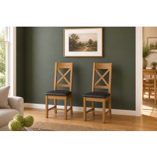 Salisbury Waxed Premium Oak Cross Back Dining Chair With Pu Seat (Pair) - Self Assembly Salisbury Waxed Premium Oak Cross Back Dining Chair With Pu Seat (Pair) - Self Assembly
