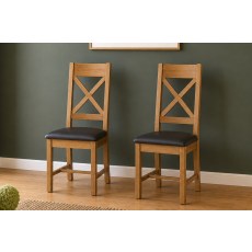 Salisbury Waxed Premium Oak Cross Back Dining Chair With Pu Seat (Pair) - Self Assembly Salisbury Waxed Premium Oak Cross Back Dining Chair With Pu Seat (Pair) - Self Assembly