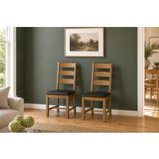 Salisbury Waxed Premium Oak Slatted Dining Chair With Pu Seat (Pair) - Self Assembly Salisbury Waxed Premium Oak Slatted Dining Chair With Pu Seat (Pair) - Self Assembly