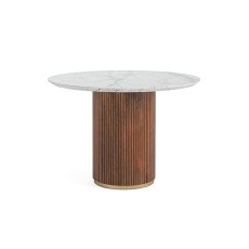 Harvard Reeded Mango Wood Round Dining Table with Marble Top Harvard Reeded Mango Wood Round Dining Table with Marble Top