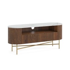 Harvard Reeded Mango Wood Small Media TV Stand with Marble Top Harvard Reeded Mango Wood Small Media TV Stand with Marble Top