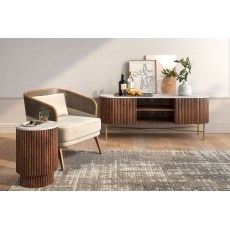 Harvard Reeded Mango Wood Large Media TV Stand with Marble Top Harvard Reeded Mango Wood Large Media TV Stand with Marble Top
