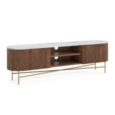Harvard Reeded Mango Wood Extra Large Media TV Stand with Marble Top Harvard Reeded Mango Wood Extra Large Media TV Stand with Marble Top