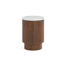Harvard Reeded Mango Wood Storage Side Table with Marble Top Harvard Reeded Mango Wood Storage Side Table with Marble Top