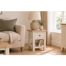 Modern Country Painted Oak Coconut White Lamp Table with Shelf Modern Country Painted Oak Coconut White Lamp Table with Shelf
